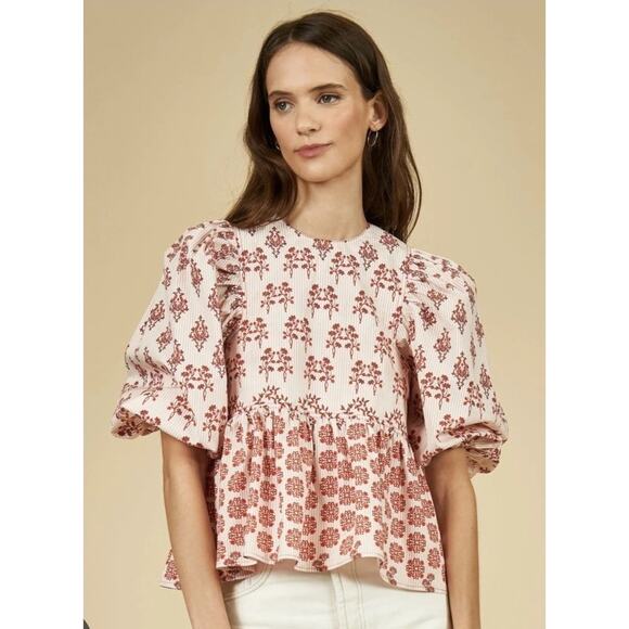 HUNTER BELL Tops - Hunter Bell Womens Pink Floral Ruffle Dakota Blouse Top XS